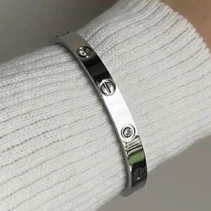Love Screwdriver Platinum Silver Bangle Bracelet With Stones